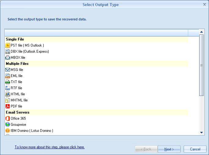 Select Outlook Type Screenshot
